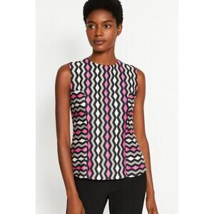 Milly Geometric Zigzag Silk Sleeveless Top Pink Black White - Size 6